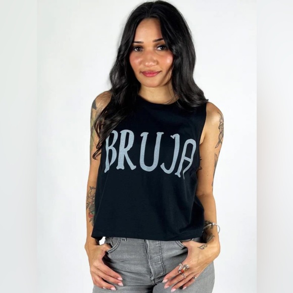 MIGDALIA Bruja Crop Muscle Tank in Black - Picture 5 of 11